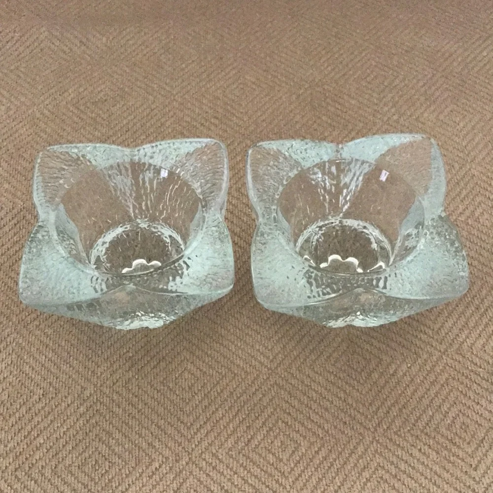 Vintage INDIANA GLASS Set of 2 Crystal Ice Candleholders